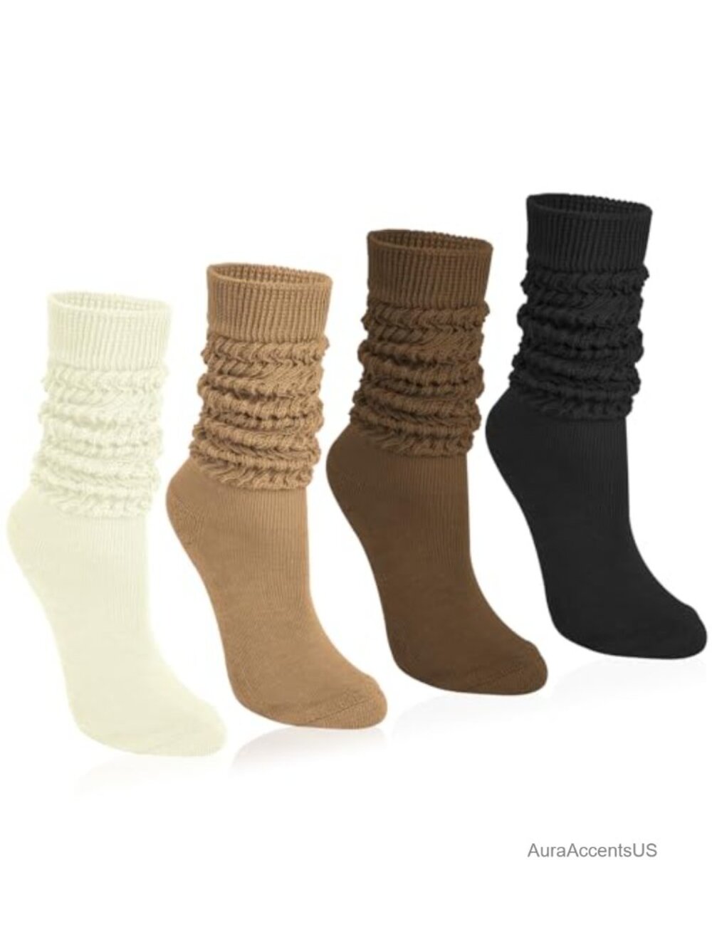 Slouchy Knee High Socks Cotton Blend Boot Socks Women 4 Pairs